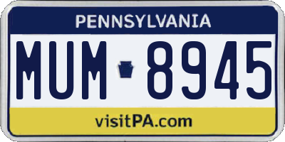 PA license plate MUM8945