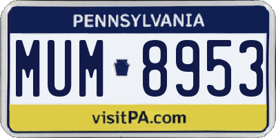 PA license plate MUM8953