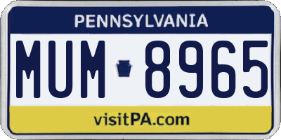 PA license plate MUM8965