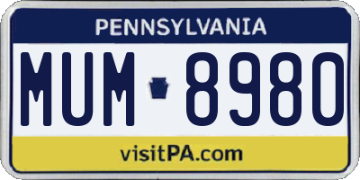 PA license plate MUM8980