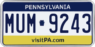 PA license plate MUM9243