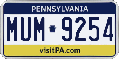 PA license plate MUM9254