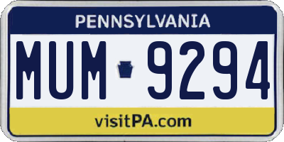 PA license plate MUM9294