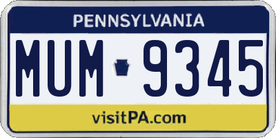 PA license plate MUM9345