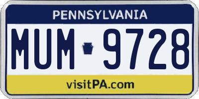 PA license plate MUM9728