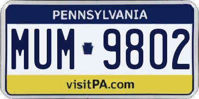 PA license plate MUM9802