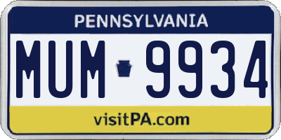 PA license plate MUM9934