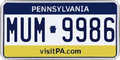PA license plate MUM9986