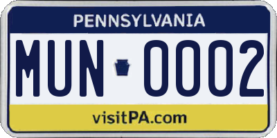 PA license plate MUN0002