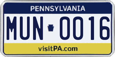 PA license plate MUN0016