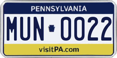 PA license plate MUN0022