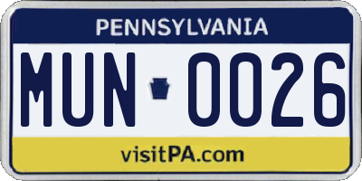 PA license plate MUN0026