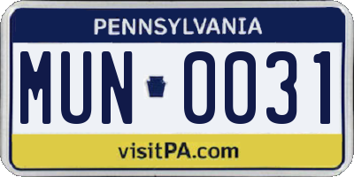 PA license plate MUN0031