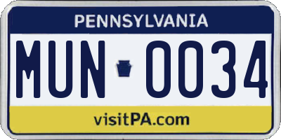 PA license plate MUN0034