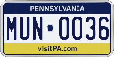 PA license plate MUN0036