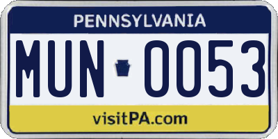 PA license plate MUN0053