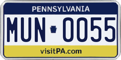 PA license plate MUN0055