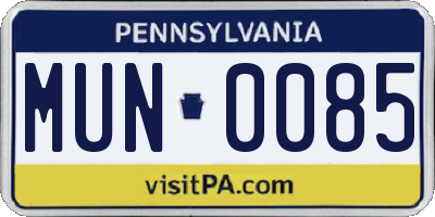 PA license plate MUN0085