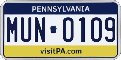 PA license plate MUN0109