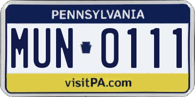 PA license plate MUN0111