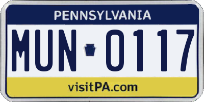 PA license plate MUN0117