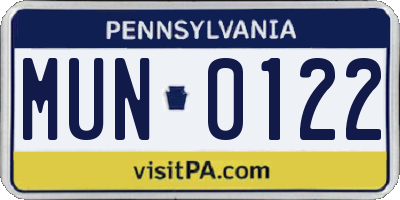 PA license plate MUN0122