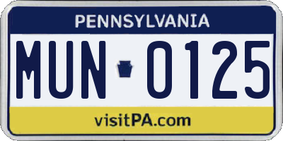 PA license plate MUN0125