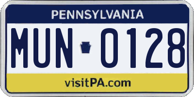 PA license plate MUN0128