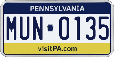 PA license plate MUN0135