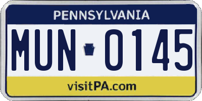 PA license plate MUN0145