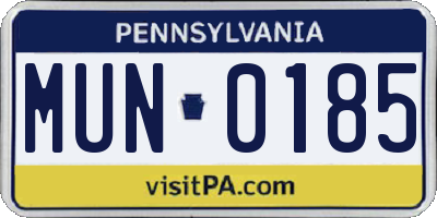 PA license plate MUN0185