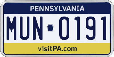 PA license plate MUN0191