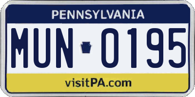 PA license plate MUN0195
