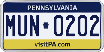 PA license plate MUN0202