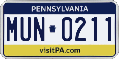 PA license plate MUN0211
