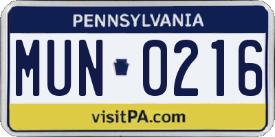 PA license plate MUN0216