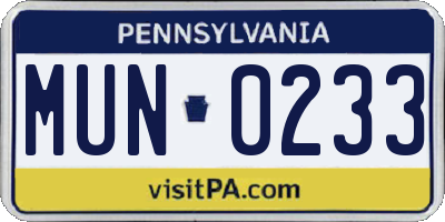 PA license plate MUN0233