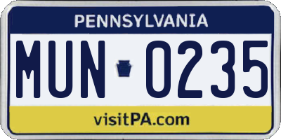 PA license plate MUN0235