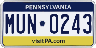 PA license plate MUN0243