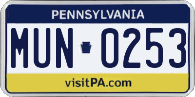PA license plate MUN0253