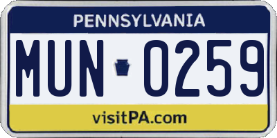 PA license plate MUN0259