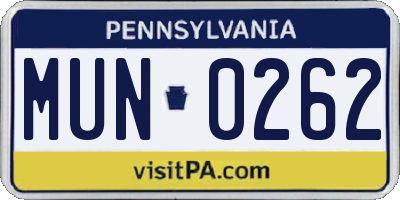 PA license plate MUN0262