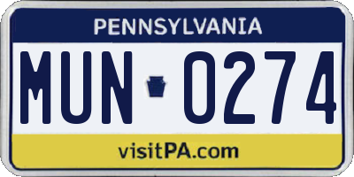 PA license plate MUN0274