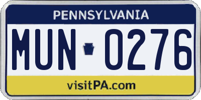 PA license plate MUN0276