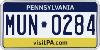 PA license plate MUN0284