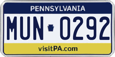 PA license plate MUN0292