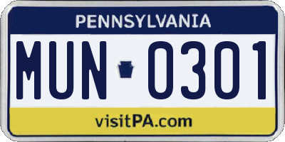 PA license plate MUN0301