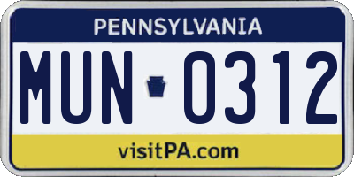 PA license plate MUN0312