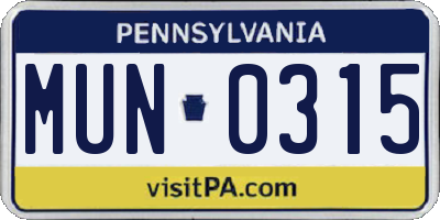 PA license plate MUN0315