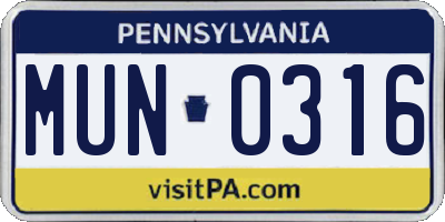 PA license plate MUN0316